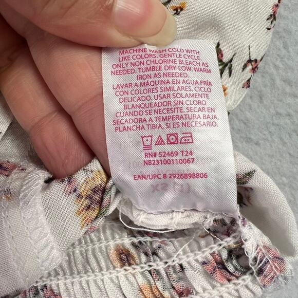 No Boundaries Top Women XS Juniors Ivory Floral Puff Sleeve Cropped Empire Waist - Picture 7 of 8